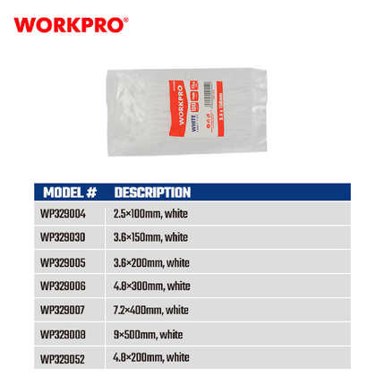 Cable Tie 100*2.5mm 100 pcs from Workpro (WP329004)