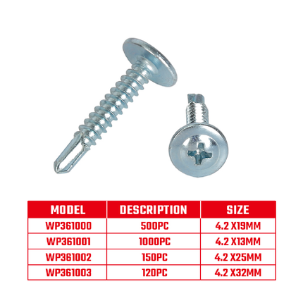 Self-drilling screws 19*4.2 mm, 500 pcs from Workpro (WP361000)