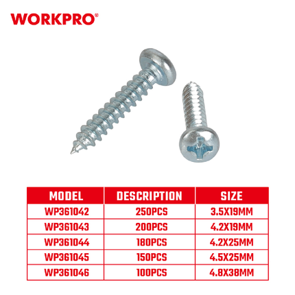 Self-tapping screws 4.2*19mm, 200 pcs, from WORKPRO (WP361043)