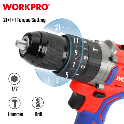 WorkPro 13mm Brushless Cordless Drill (WP390007)