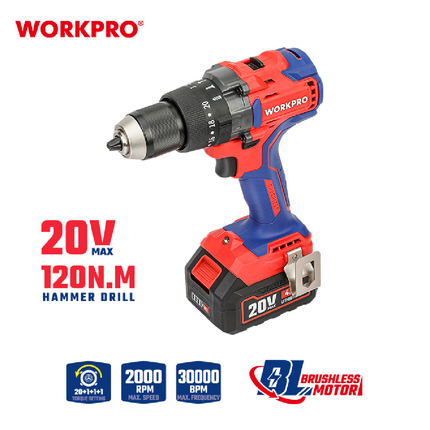13mm Cordless Drill, Iron Chuck, Hammer, 120Nm, No Battery or Charger, by Workpro (WP390017)