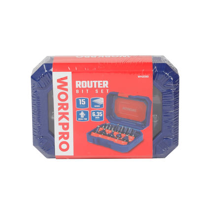 WORKPRO 15-Piece 6.35mm Router Bit Set (WP402303)