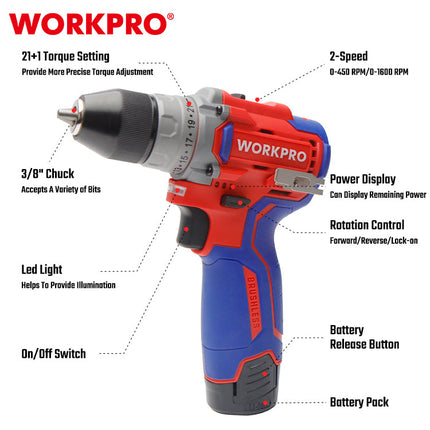 WORKPRO 12V Brushless Cordless Drill (WP460201)