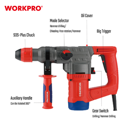 Workpro 1050W Rotary Hammer with Chipping (WP470407CE)