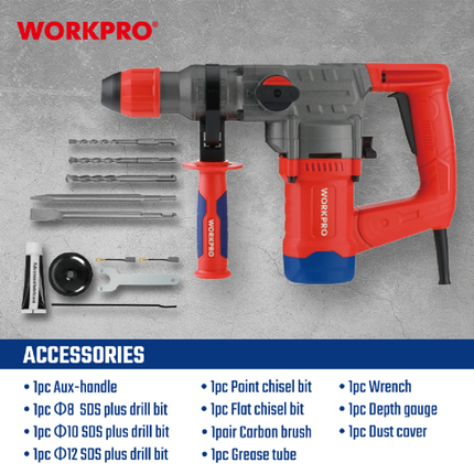 Workpro 1050W Rotary Hammer with Chipping (WP470407CE)