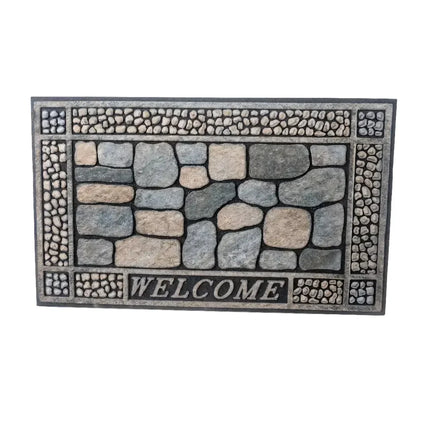 دواسة أرجل مودرن بتصميم الحجر الصخري الطبيعي وعبارة Welcome - ممسحة باب متينة ومقاومة للانزلاق
