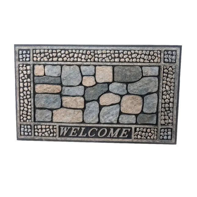 دواسة أرجل مودرن بتصميم الحجر الصخري الطبيعي وعبارة Welcome - ممسحة باب متينة ومقاومة للانزلاق