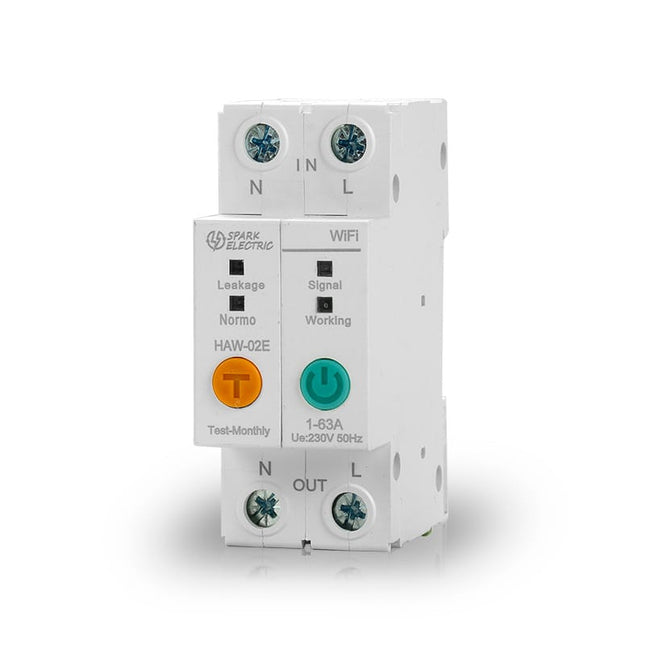 Smart Double Pole Circuit Breaker (Energy Meter/Earth Leakage Detection) (36mm / 63A) White | EwiLink | HAW-02E