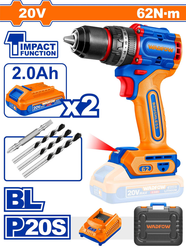 درل شحن 20فولت brushless 62 نيوتن مع بطاريتين 2 امبير وادفو  WCDP6281  -عمان هاردوير