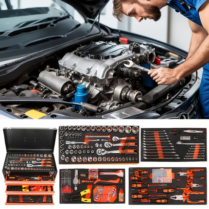 صندوق عدة محمول ثلاثي الأدراج مع 408 ملحقات