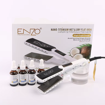 ستريتنر فرد الشعر بدرجة حرارة عالية 1080فهرنهايات مع 4 عبوات سيروم ماركة ENZO