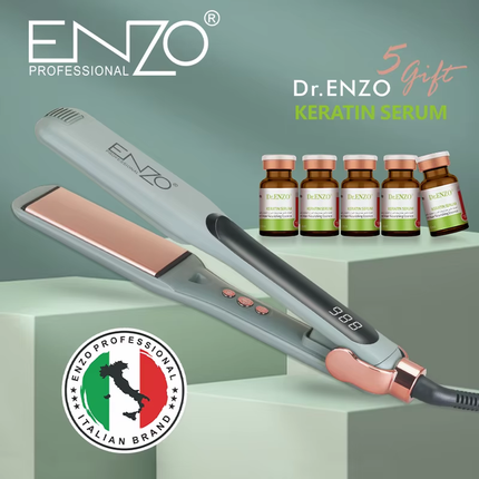 ستريتنر الشعر الاحترافي بدرجة حرارة 988 فهرنهايت مع 5 عبوات سيروم هدية ماركة ENZO