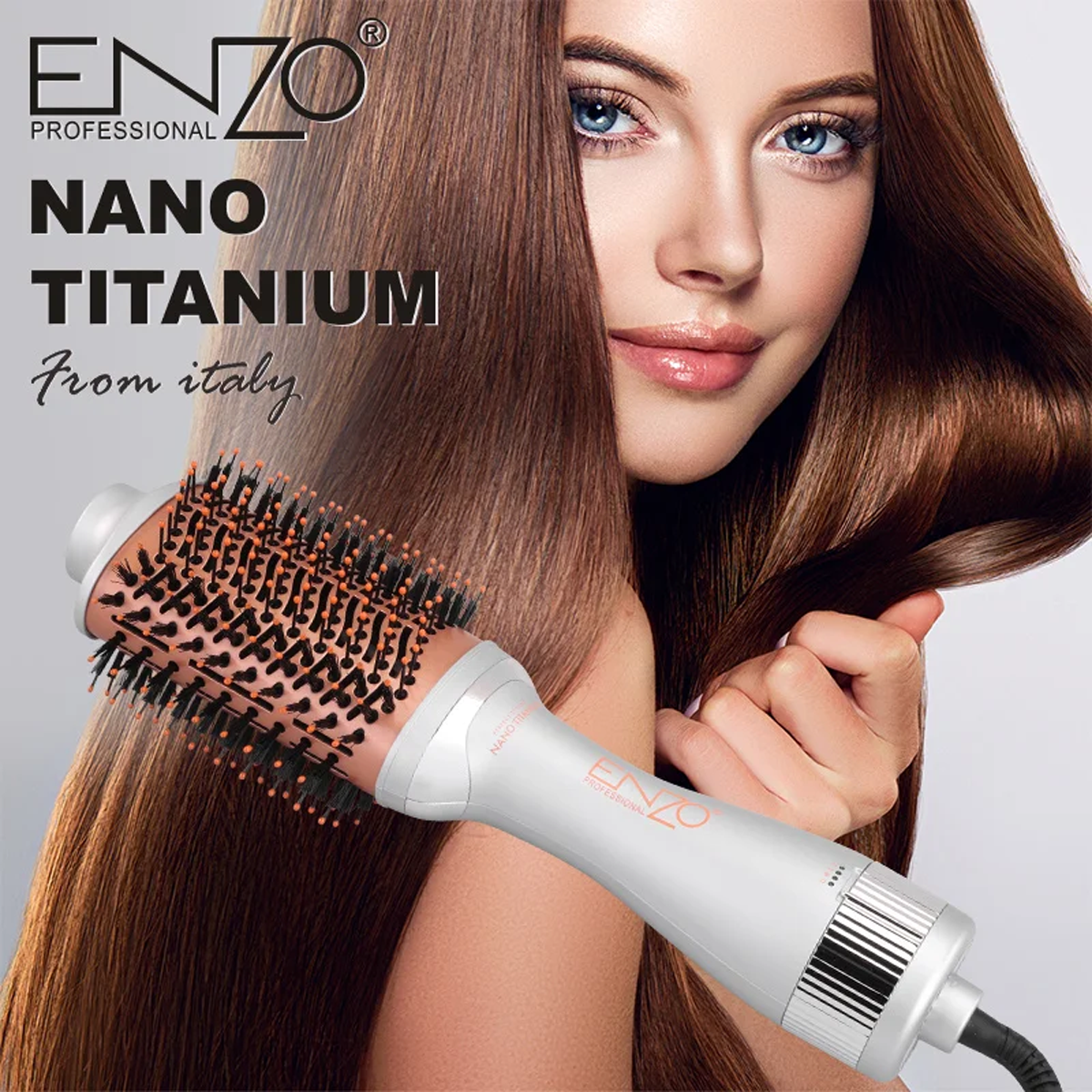 فرشاة تجفيف الشعر الاحترافية تقنية نانو تيتانيوم بقوة 1500 واط ماركة ENZO | ENZO فرشاة تجفيف الشعر الاحترافية تقنية نانو تيتانيوم بقوة 1500 واط ماركة ENZO | ENZO