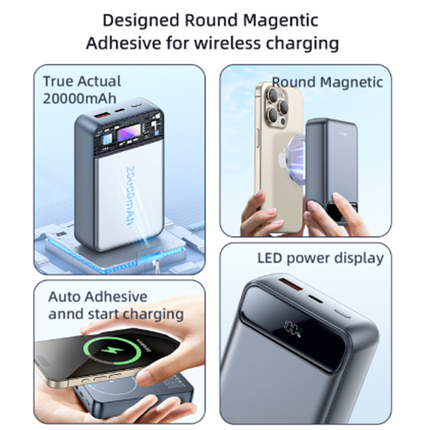 باوربانك بسعة 20000mAh – شحن سريع 35 واط مع شحن لاسلكي مغناطيسي وشاشة LED ماركة Yesido