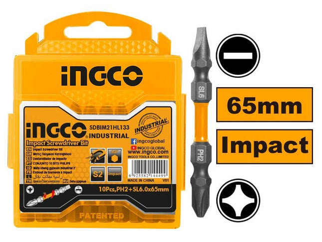 Ingco Impact Double-Ended Phillips and Slotted Screwdriver Bit Set, 6.5 cm