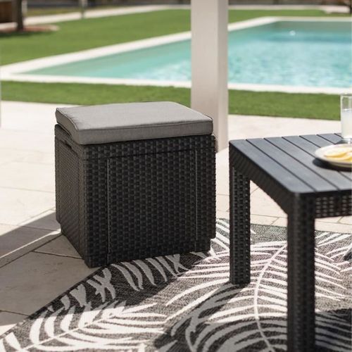 مقعد تخزين خارجي مع وسادة - رمادي