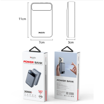 باوربانك بسعة 20000mAh – شحن سريع 35 واط مع شحن لاسلكي مغناطيسي وشاشة LED ماركة Yesido