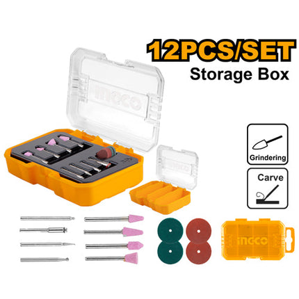 طقم اكسسوارات درمل صفير 12 قطعة بحجم شانك 1/8" مناسب لمختلف الاستخدامات من INGCO