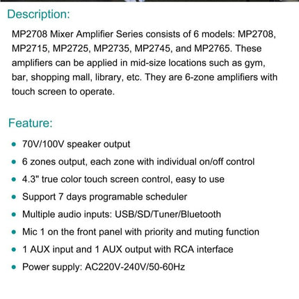 650W 6-Zone Amplifier | MP2765