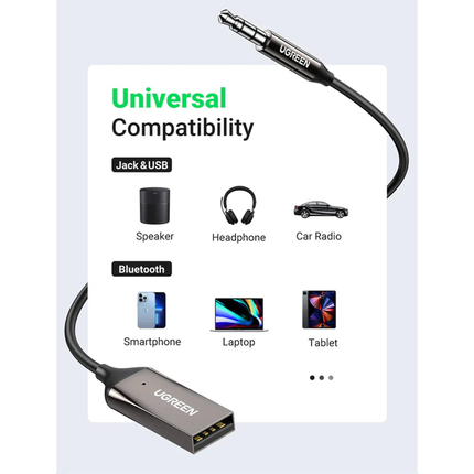 محول صوت بلوتوث للسيارة من UGREEN، أسود (5.0) / 70601