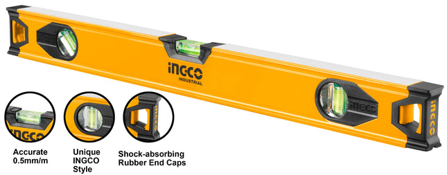 INGCO 50cm Heavy Duty Spirit Level with 0.5mm Accuracy and V-groove Design for Measuring Round Objects
