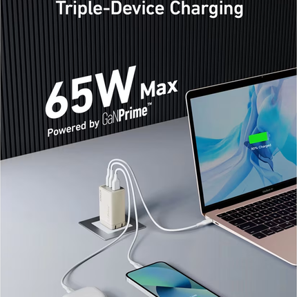 شاحن/عضمة شحن Anker 735 GaNPrime 65W مصمم لشحن سريع 3 منافذ USB-C + USB-A