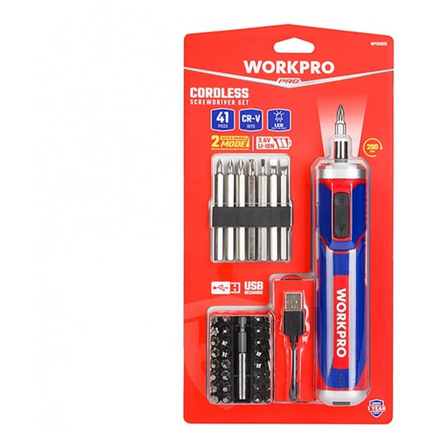 طقم مفكات براغي ليثيوم أيون قابلة لإعادة الشحن عبر USB، 41 قطعة، 3.6 فولت | WP460005