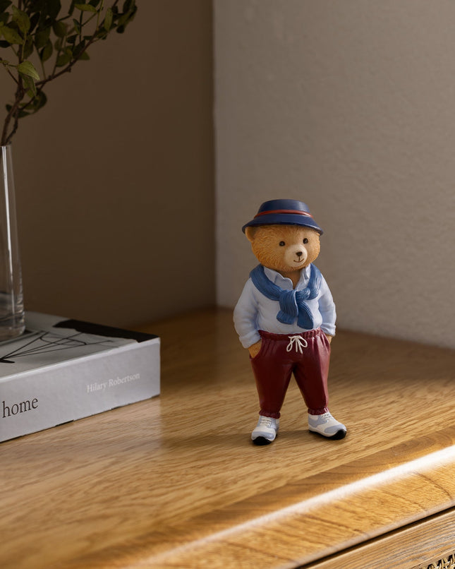 Navy and beige decorative bear statue