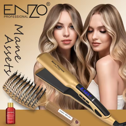 ستريتر و فرشاة اصلية للشعر مع سيروم "هدية" ماركة ENZO - موديل en-030as