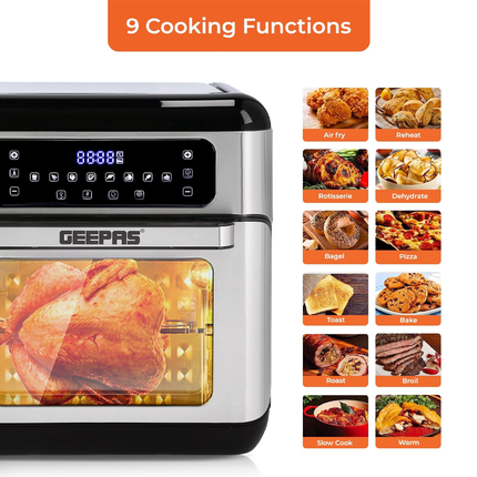 فرن قلاية هوائية 9 بـ 1 سعة "10 لتر" من الستانلس ستيل "1500 واط" ماركة GEEPAS