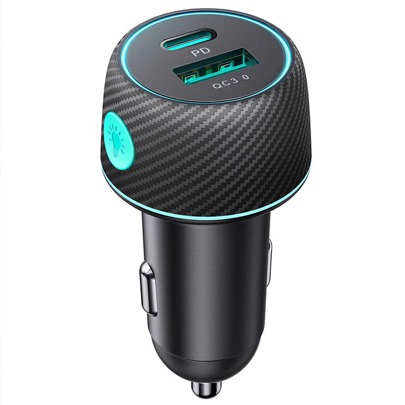 شاحن سيارة مع إضاءة بمنافذ USB+USB-C / Type-C من JOYROOM | شاحن سيارة مع إضاءة بمنافذ USB+USB-C / Type-C من JOYROOM |