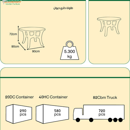 طاولة دائري ديوان بلاستيكية من سامبا - استخدام داخلي وخارجي