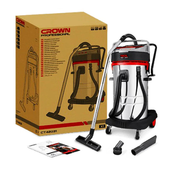 مكنسة كهربائية صناعية رطبة وجافة 100 لتر 3000 واط كراون | CT42031