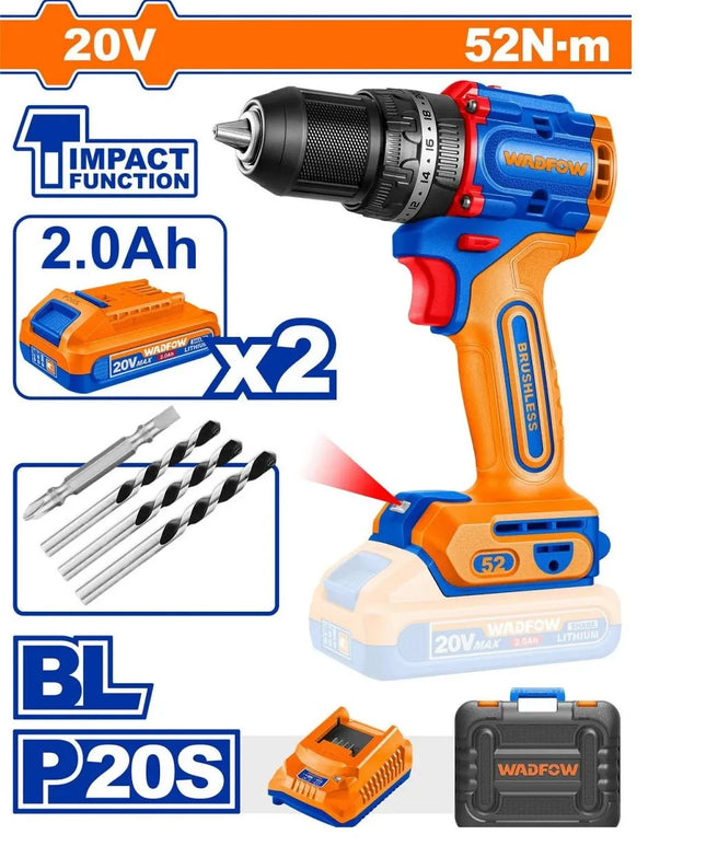 درل شحن 20فولت brushless 52 نيوتن مع بطاريتين 2 امبير وادفو  WCDP5281  -عمان هاردوير