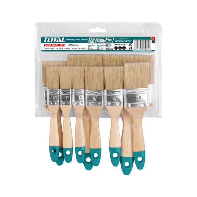 9-Piece Total Paint Brush Set with Wooden Handle