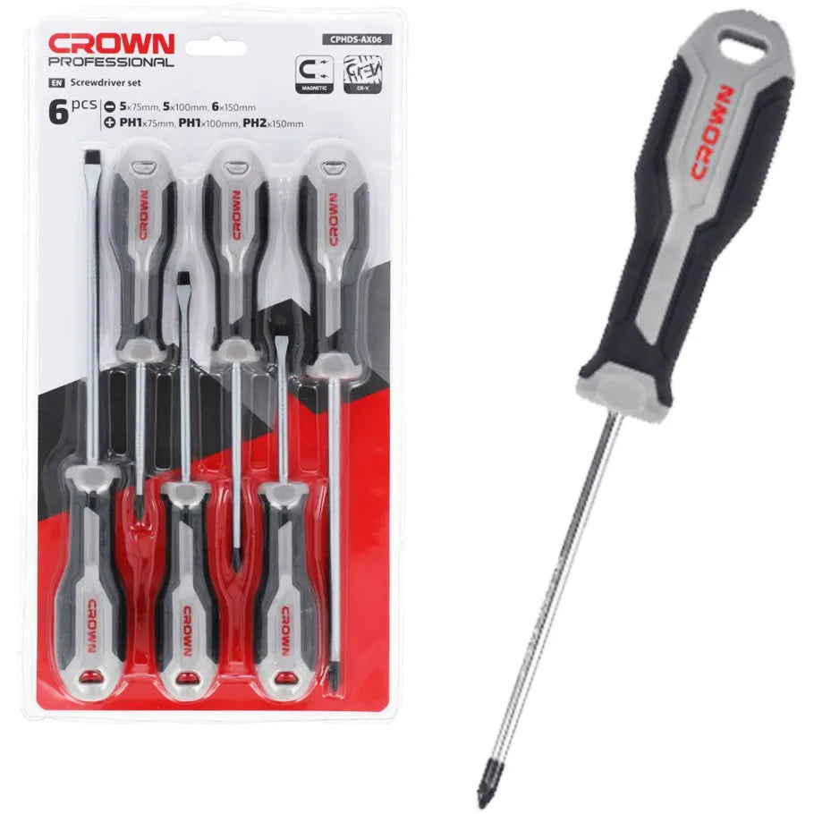 طقم مفكات 6 قطع كراون | CPHDS-AX06 | Crown طقم مفكات 6 قطع كراون | CPHDS-AX06 | Crown