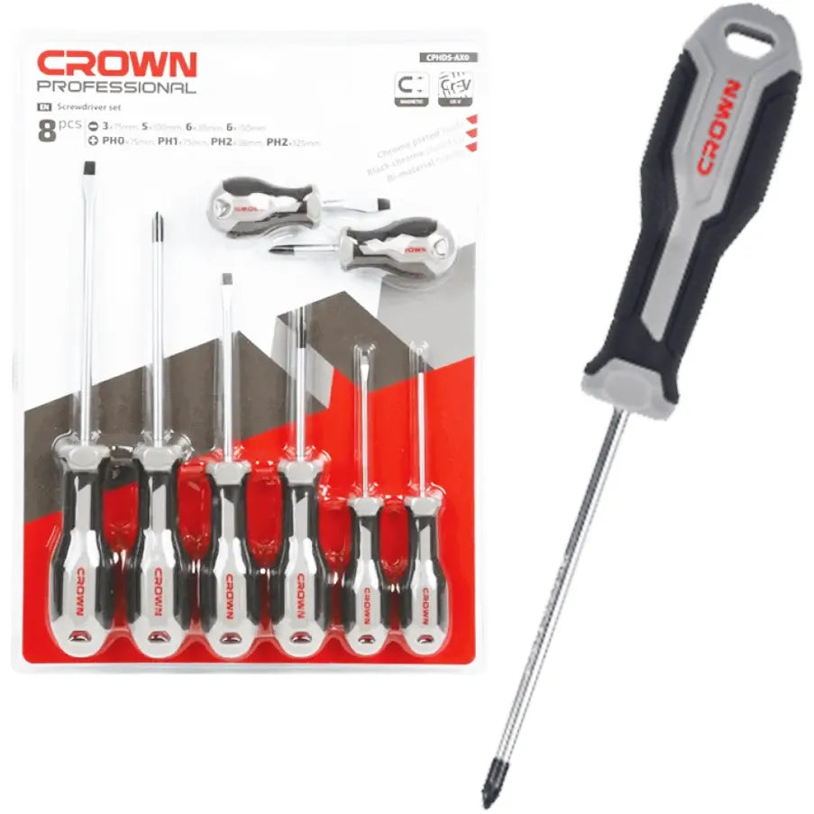 طقم مفكات 8 قطع كراون | CPHDS-AX08 | Crown طقم مفكات 8 قطع كراون | CPHDS-AX08 | Crown