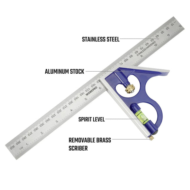 زاوية علام مع ميزان ألمنيوم WORKPRO 300 مم (12 بوصة)