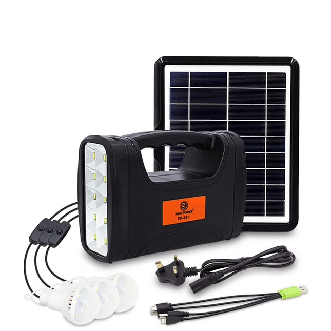 نظام إضاءة ثلاثي يعمل بالطاقة الشمسية مع 3 لمبات وكيبل للشحن