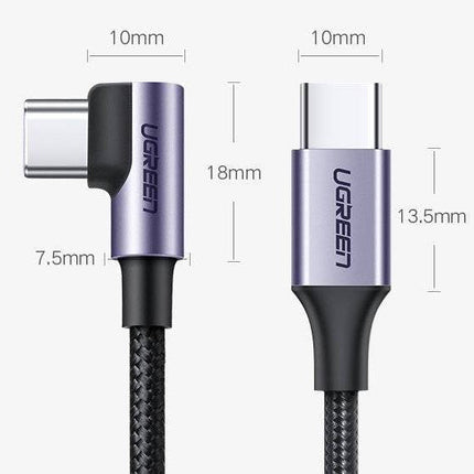 كابل بيانات UGREEN USB-C 2.0 ذكر إلى USB-C 2.0 ذكر بزاوية 90 درجة /US255