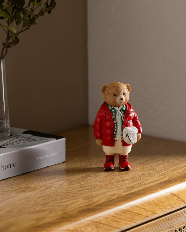 Mulan Bear Statue in Red and Beige – Decorative Touch