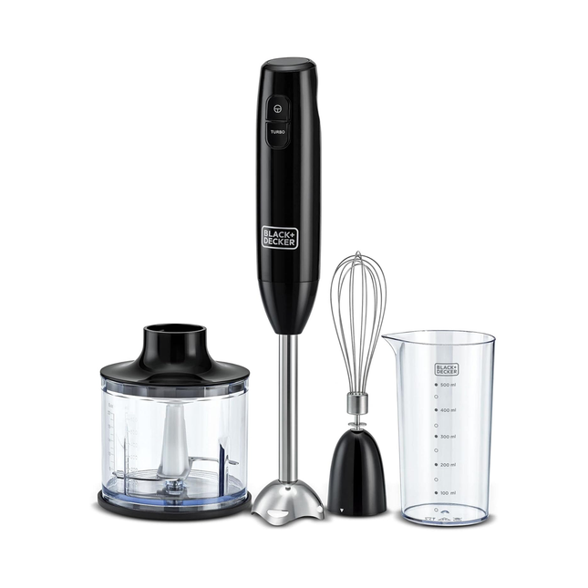 خلاط يدوي 3 بـ 1 مع خفاقة وقطاعة من الستانلس ستيل قوة 600 واط من Black & Decker