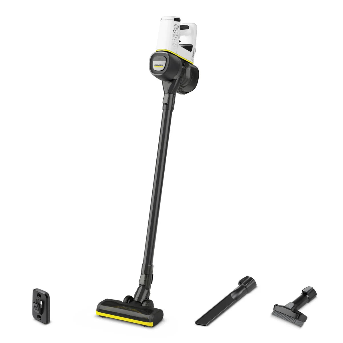 مكنسة كارشر عامودية لاسلكية تعمل لمدة 30 دقيقة مع كفة وقطعتين للشقوق ابيض | Karcher