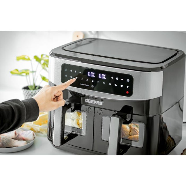 Geepas 9L Dual Basket Digital Air Fryer - GAF37525UK with VORTEX Air Frying Technology