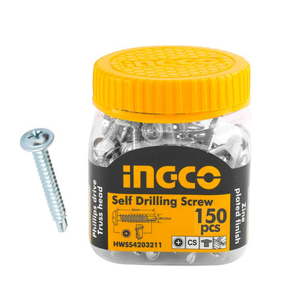 براغي حديد انكو INGCO ذاتية الثقب (Self-Drilling) مقاس ST4.2 مغلف بالزنك - 120 قطعة