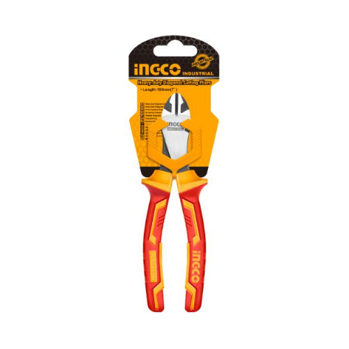 INGCO 6" Insulated Diagonal Cutting Pliers, Red and Yellow Handle, with Safety Grip, 1000V Rated