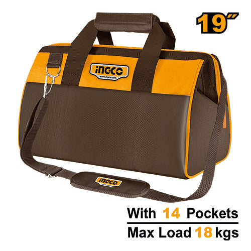 INGCO 19" Fabric Tool Bag with Dimensions 48*24*29 cm, Adjustable Strap, and High Storage Capacity