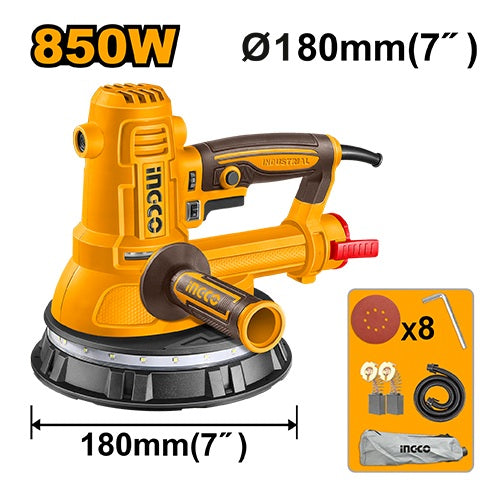INGCO 850W Short Handle Drywall Sander with Integrated LED and 8 Sanding Discs