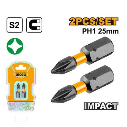 طقم روسية مفك 2 قطعة IMPACT صناعي 25 ملم PH1 مع سطح مغناطيسي وقوة عالية من INGCO