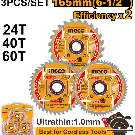 طقم طارة قص خشب 3 قطعة 6.1/2" 60-40-T24 لمنشار صينية شحن بدقة عالية من INGCO